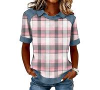 Topassion Tops Baggy Tshirt Leichte Bluse Elegant Oberteil Mode Lässig Blusenshirt Basic Tunika Party Outfit Kurzarm Damenkleidung Festlich Freizeitshirt Casual Sommershirt(D01-rosa,M)
