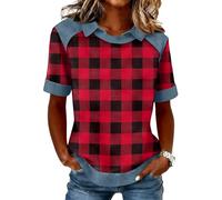 Topassion Tops Baggy Tshirt Leichte Bluse Elegant Oberteil Mode Lässig Blusenshirt Basic Tunika Party Outfit Kurzarm Damenkleidung Festlich Freizeitshirt Casual Sommershirt(D01-weinrot,M)