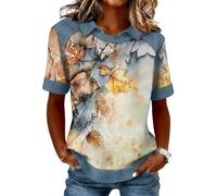 Topassion Tops Baggy Tshirt Leichte Bluse Elegant Oberteil Mode Lässig Blusenshirt Basic Tunika Party Outfit Kurzarm Damenkleidung Festlich Freizeitshirt Casual Sommershirt(D03-orange,XL)