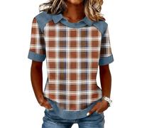 Topassion Tops Baggy Tshirt Leichte Bluse Elegant Oberteil Mode Lässig Blusenshirt Basic Tunika Party Outfit Kurzarm Damenkleidung Festlich Freizeitshirt Casual Sommershirt(D01-kamel,3XL)