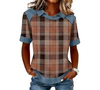 Topassion Tops Baggy Tshirt Leichte Bluse Elegant Oberteil Mode Lässig Blusenshirt Basic Tunika Party Outfit Kurzarm Damenkleidung Festlich Freizeitshirt Casual Sommershirt(D01-braun,L)