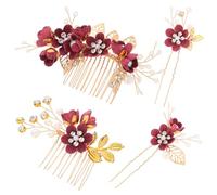 TOPBATHY Brautfrisur Haarschmuck Rot Zinklegierung mit Perlenblumen 4 Stück für Hochzeitszeremonien und Festliche Anlässe