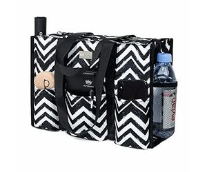 TOPDesign Utility Water Resistant Tote Bag with 13 Exterior & Interior Pockets, Top Zipper Closure & Thick Bottom Support, for Working Women, Teachers, Nurses, Accountants (Chevron)