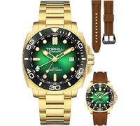 TOPHILL Herren Uhren Automatik - Taucheruhr mit NH34 Uhrwerk, 30 ATM Wasserdicht, 316L Edelstahl Gehäuse & Armband, Saphirglas, BGW9 Super-Luminova, GMT & Datum, 43mm(Gold)