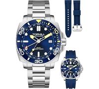 TOPHILL Herrenuhr Taucheruhr Automatik NH34 Uhrwerk GMT 30ATM Superluminova Saphirglas Datumsfenster mit Silikonarmband & Edelstahlarmband (Blau)