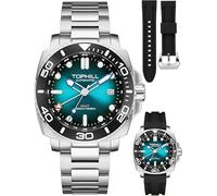 TOPHILL Herrenuhr Taucheruhr Automatik NH34 Uhrwerk GMT 30ATM Superluminova Saphirglas Datumsfenster mit Silikonarmband & Edelstahlarmband (Dunkelblau)