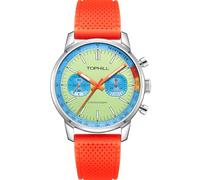 TOPHILL Seagull 1963 Piloten Herren-Chronograph, mechanische Uhr, original Seagull ST1901 Uhrwerk, 40 mm, Saphir, leuchtende Piloten-Armbanduhren, Grünes Armband in Literal Orange, Modern mit