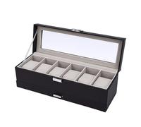 Topiky Uhrenbox-Organizer - 6 Fächer für Verschiedene Arten von Uhren - Weiche und Dennoch Stützende Kissen - Multifunktionale Vitrine für Ohrringe, Armbänder - 1,0 Kg