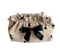 TOPINCN Make-up-Tasche, Reise-Kosmetiktasche aus Weichem Cord mit Glattem Reißverschluss, Süßes Kirschmuster mit Schwarzer Schleife, für Damen und Mädchen, Toilettenartikel (Schwarzes kleines