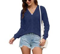 Toplop Cardigan Damen Herbst Trachtenjacke Langarm V-Ausschnitt Strickjacke Casual Strickcardigan Strickmantel Navy Blau S