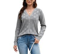 Toplop Strickcardigan Damen Herbst Strickjacke Klassisch Open Front Winter Waffelmuster Cardigan Strickpullover Sweater Grau M