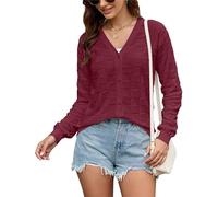 Toplop Strickjacke Damen Herbst Langarm Cardigan Kurze Strickcardigan Jacke mit Waffelmuster und Knöpfe Weinrot XL