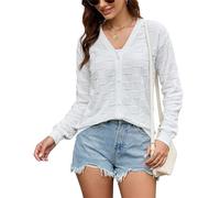 Toplop Strickjacke Damen Kurze Herbst Winter Langarm Cardigan V-Ausschnitt Gestrick Strickcardigan Trachtenjacke Weiß M