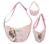 Depesche 12793 TOPModel Wild - Kleine Halbmond Umhängetasche in Rosa, mit Model Motiv und buntem Tier Muster, Tasche mit verstellbarem Schultergurt