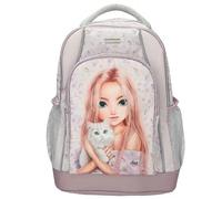 Depesche 13959 TOPModel Blooming Kitty - Schulrucksack in Flieder, mit Model-Katze-Motiv und Blumenmuster, Schultasche mit verstellbaren Trägern