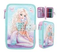 Depesche 12299 TOPModel Mermaid - Gefüllte 2-Fach Federtasche in Türkis und Lila, mit Meerjungfrauenmotiv und Code, Federmäppchen mit Buntstiften, Schere, Lineal uvm.
