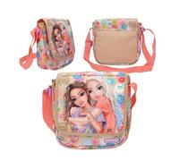 Depesche 13288 TOPModel Girl Power - Kleine Umhängetasche in Beige, mit Model Motiv und bunten Batches, Handtasche mit verstellbarem Gurt