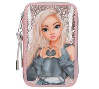Depesche 13293 TOPModel My BFF - Gefüllte 2-Fach Federtasche in Rosa, mit Model Motiv und Glitzer, Federmappe mit Buntstiften, Lineal, Klebestift UVM.
