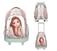 Depesche 13305 TOPModel Summer Feeling - Schulrucksack Trolley in Rosa und Grün, mit Model Motiv und Blumen Muster, Schultasche mit Teleskopgriff und Rollen