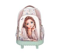 Depesche 13305 TOPModel Summer Feeling - Schulrucksack Trolley in Rosa und Grün, mit Model Motiv und Blumen Muster, Schultasche mit Teleskopgriff und Rollen