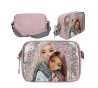 Depesche 13279 TOPModel My BFF - Umhängetasche in Rosa und Grau, mit Model Motiv und Glitzer, Handtasche mit längenverstellbarem Tragegurt