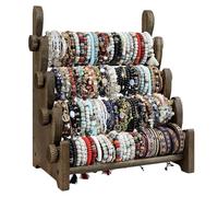 TOPNEW 4-stöckiger Holz-Armbandhalter, Armreif, Uhren, Halsketten, Schmuckhalter, Ständer, Präsentations-Organizer, Braun