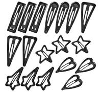 TOPPERFUN 18 Stück Metall Haarspangen mit Schnappverschluss für Mädchen und Damen Stabile Stern und Herz Haarclips in Schwarz Vielseitig für Verschiedene Frisuren und Alltag
