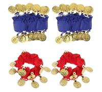 TOPPERFUN 2 Paar Bauchtanz Armbänder mit Glöckchen Rote und Blaue Tanzarmbänder aus Pailletten Bühnenzubehör für Indischen Tanz und Ballett Sichere Manschetten für Mädchen und Frauen