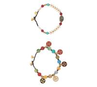 TOPPERFUN 2 Stück Ethno Perlenarmbänder für Damen aus Natursteinen Handgefertigt Bunt Sommerlicher Boho Schmuck für Strand Party und Festival