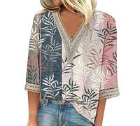 Tops Damen Damen T-Shirt 3/4 Arm Blusen Shirt mit Allover-Minimal Print Lose Stretch Casual Oberteil Basic Tops Tshirt