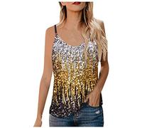 Tops Damen Glitzer Pailletten Tank Tops Spaghettiträger Oberteil Party Sparkle Shimmer Trägershirt Silvester Valentinstag Blusen Metallic Top Shirt Elegant Ärmellose Weste