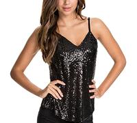 Tops Damen Glitzer Pailletten Tank Tops Spaghettiträger Oberteil Party Sparkle Shimmer Trägershirt Silvester Valentinstag Blusen Metallic Top Shirt Elegant Ärmellose Weste