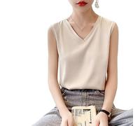 Tops Für Damen,Elegantes Seidensatin-Tanktop Sommer-T-Shirt Ärmellos V-Ausschnitt Weste Sexy Tunika-Oberteil Schlicht Basic Cami-Bluse Lässige Camisole-T-Shirts Bluse Für Mädchen Und Frauen Champagn