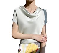 BROLEO Damen Top Seidensatin-Oberteil – mehrlagiger Wasserfallausschnitt, vorne drapiert