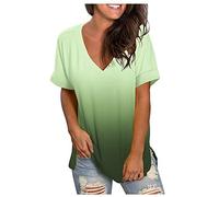 Tops für Damen Tshirt Mode Farbverlauf Tunika V-Ausschnitt Kurzarm T-Shirt Einfarbig Longbluse Locker Longtops Pullover T Shirts Ärmellos Tanktop Basic Shirt Blusen & Tuniken für Damen Große Größen