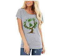 Tops für Frauen Elegant, Frauen Earth Tree Brief Druck Kurzarm O-Neck T-Shirt Tunika Bluse Top Casual Bluse für Frauen (Grau XL)