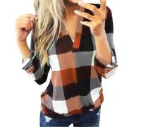 Tops Langarm Flanellhemd Damen Kariert Schickes Oberteil Damen Winter Damen Oberteil Langarmshirts Damen Pullover Damen Elegant Valentine Day Sweatshirt Damenoberteile Saffron L