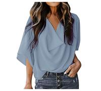 Tops, T-Shirts & Blusen für Damen - Bluse Damen Elegant Ausgestelltes Hemd lässige lockere Ärmel oben mit V Ausschnitt drapierte Frauen Bluse für Frauen Sommer Shirt Frau Teenager Mädchen T-Shirt
