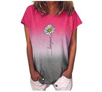 Tops, T-Shirts & Blusen für Damen - Bluse Damen Elegant T Shirt Gradient O Ausschnitt Bluse Oberteile Frauen Ärmeln Modekurze Blumendruck Damenbluse Sommer Shirt Frau Teenager Mädchen T-Shirt