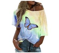 Tops, T-Shirts & Blusen für Damen - Bluse Damen Frauen Plus Größe eine Schulter BohoTie dye Schmetterlings Druck T Shirt Top lose Bluse Kleidung Frauen Sommer Shirt Frau Teenager Mädchen T-Shirt