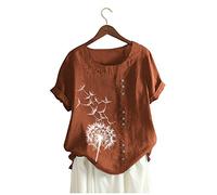 Tops, T-Shirts & Blusen für Damen - Bluse Damen Und Frauen lockeres T Shirt kurze Baumwolle lässige Ärmellen Leinen Damenbluse Damen Tshirt Kleidung Frauen Sommer Shirt Frau Teenager Mädchen T-Shirt