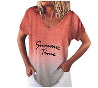 Tops, T-Shirts & Blusen für Damen - T Shirt Damen Gradient Kurzärmelige Positionierung oben mit V Ausschnitt lässiger Druck T Shirt Damenbluse für Frauen Sommer Shirt Frau Teenager Mädchen T-Shirt
