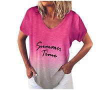 Tops, T-Shirts & Blusen für Damen - T Shirt Damen Gradient Kurzärmelige Positionierung oben mit V Ausschnitt lässiger Druck T Shirt Damenbluse für Frauen Sommer Shirt Frau Teenager Mädchen T-Shirt