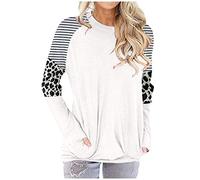 Tops, T-Shirts & Blusen für Damen - T Shirt Damen Lange Stripe&Leopard Crewneck Top Damen Shirt Pullover Bluse Taschenärmel Lose Damenbluse Kleidung Frauen Sommer Shirt Frau Teenager Mädchen T-Shirt