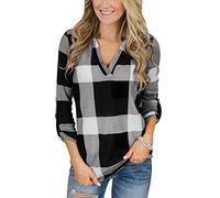 Tops, T-Shirts & Blusen für Damen - Tops für Damen Casual Baumwolle Langarm Kariertes Hemd Damen Slim Jacket Shirt Top Damen Oberteile Kleidung Frauen Sommer Shirt Frau Teenager Mädchen T-Shirt