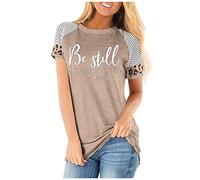 Tops, T-Shirts & Blusen für Damen - Tops für Damen Frauen Casual Loose Comfy Leopard Stripe Kurzarm Brief Tops Bluse T Shirt Damen Oberteile Kleidung Frauen Sommer Shirt Frau Teenager Mädchen T-Shirt