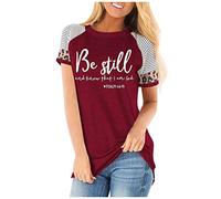 Tops, T-Shirts & Blusen für Damen - Tops für Damen Frauen Casual Loose Comfy Leopard Stripe Kurzarm Brief Tops Bluse T Shirt Damen Oberteile Kleidung Frauen Sommer Shirt Frau Teenager Mädchen T-Shirt