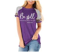 Tops, T-Shirts & Blusen für Damen - Tops für Damen Frauen Casual Loose Comfy Leopard Stripe Kurzarm Brief Tops Bluse T Shirt Damen Oberteile Kleidung Frauen Sommer Shirt Frau Teenager Mädchen T-Shirt