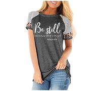 Tops, T-Shirts & Blusen für Damen - Tops für Damen Frauen Casual Loose Comfy Leopard Stripe Kurzarm Brief Tops Bluse T Shirt Damen Oberteile Kleidung Frauen Sommer Shirt Frau Teenager Mädchen T-Shirt
