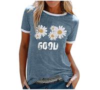 Tops, T-Shirts & Blusen für Damen - Tops für Damen Gänseblümchen Brief Patchwork Kurzarm T Shirt Druck Top Sommerbluse Frauen Damenbluse Kleidung Frauen Sommer Shirt Frau Teenager Mädchen T-Shirt